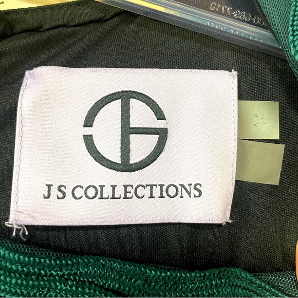 JS Collections Emerald Green Sheer Sleeve Textured Swirl Dress Sz 14 Bodycon - Picture 3 of 7